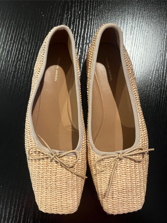 Mansur Gavriel Shoes - Mansur Gavriel Natural Beige Woven Square-Toe Ballet Flats
